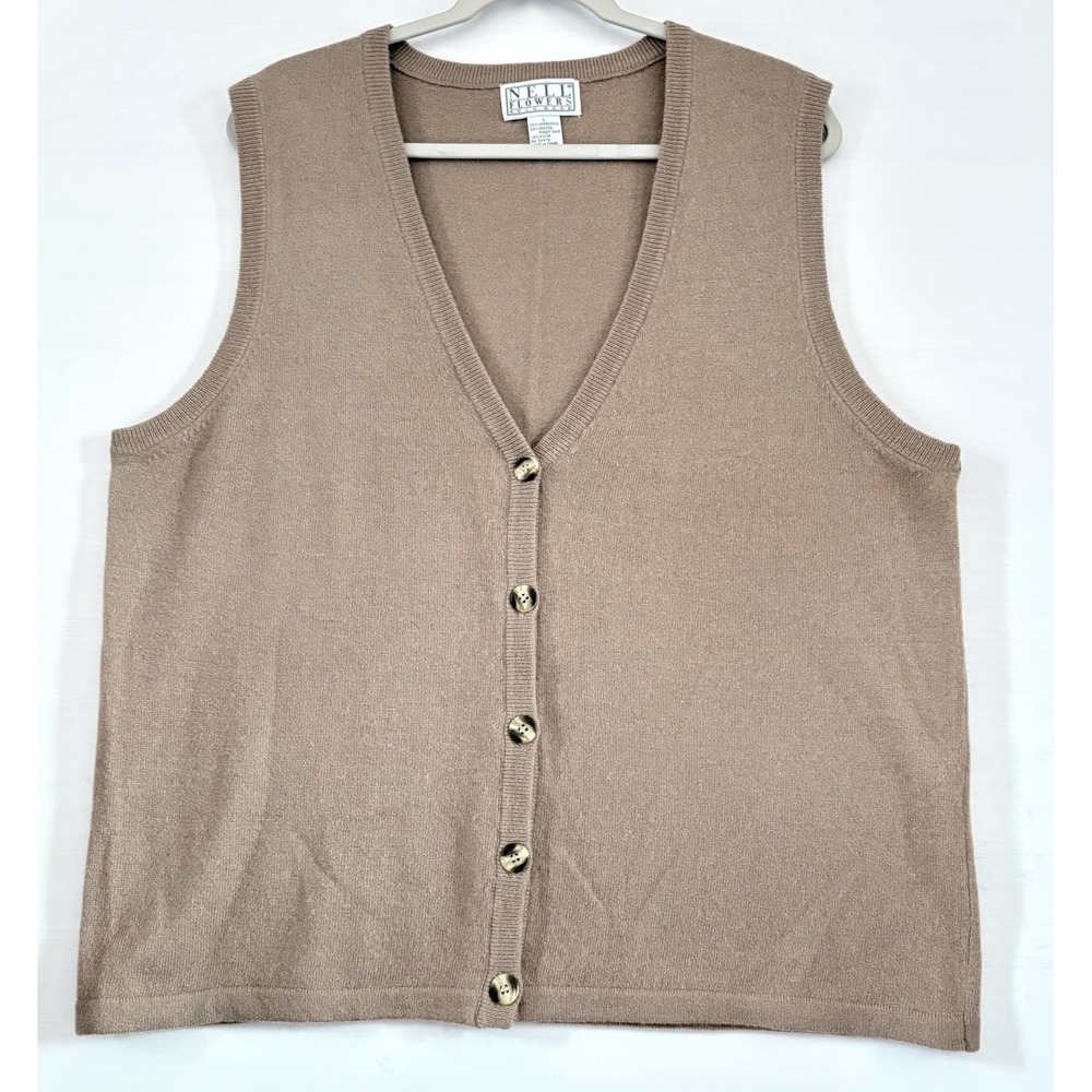 Nell Flowers Vintage Womens Beige Sweater Vest Lambswool/Angora by JG Hook Large